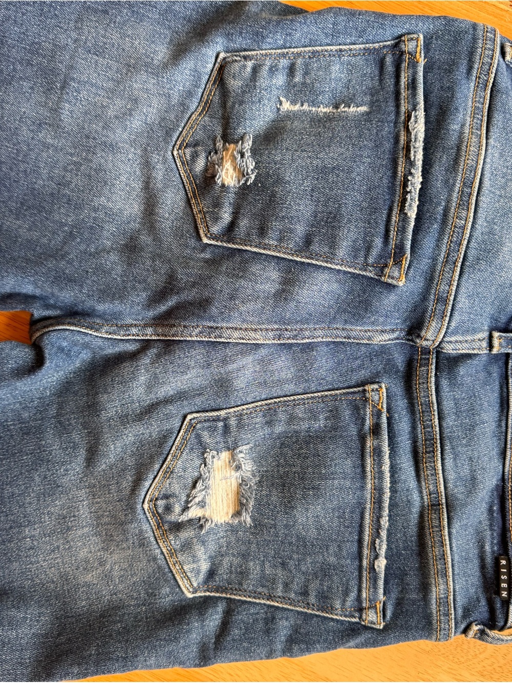 Risen High-Rise Distressed Cropped Jeans in Dark Blue by Abercrombie & Fitch - Picture 6 of 6